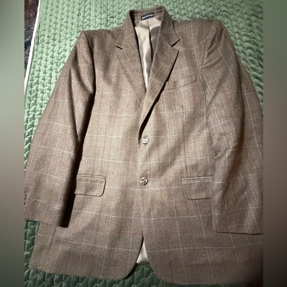 Allyn Saint George brown tan plaid‎ blazer jacket 100% Lambswool size 40R